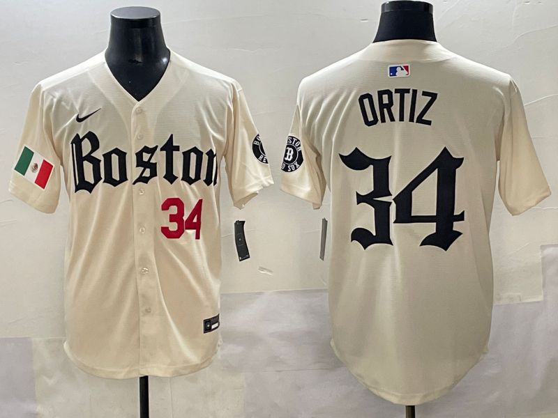 Men 2025 Boston Red Sox 34 Ortiz Cream Five generations Joint Name Nike MLB Jersey style 6